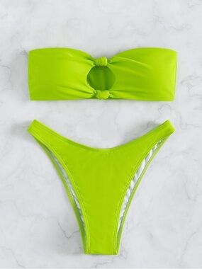 SHEIN Neon Lime Knot Front Strapless Bikini Set